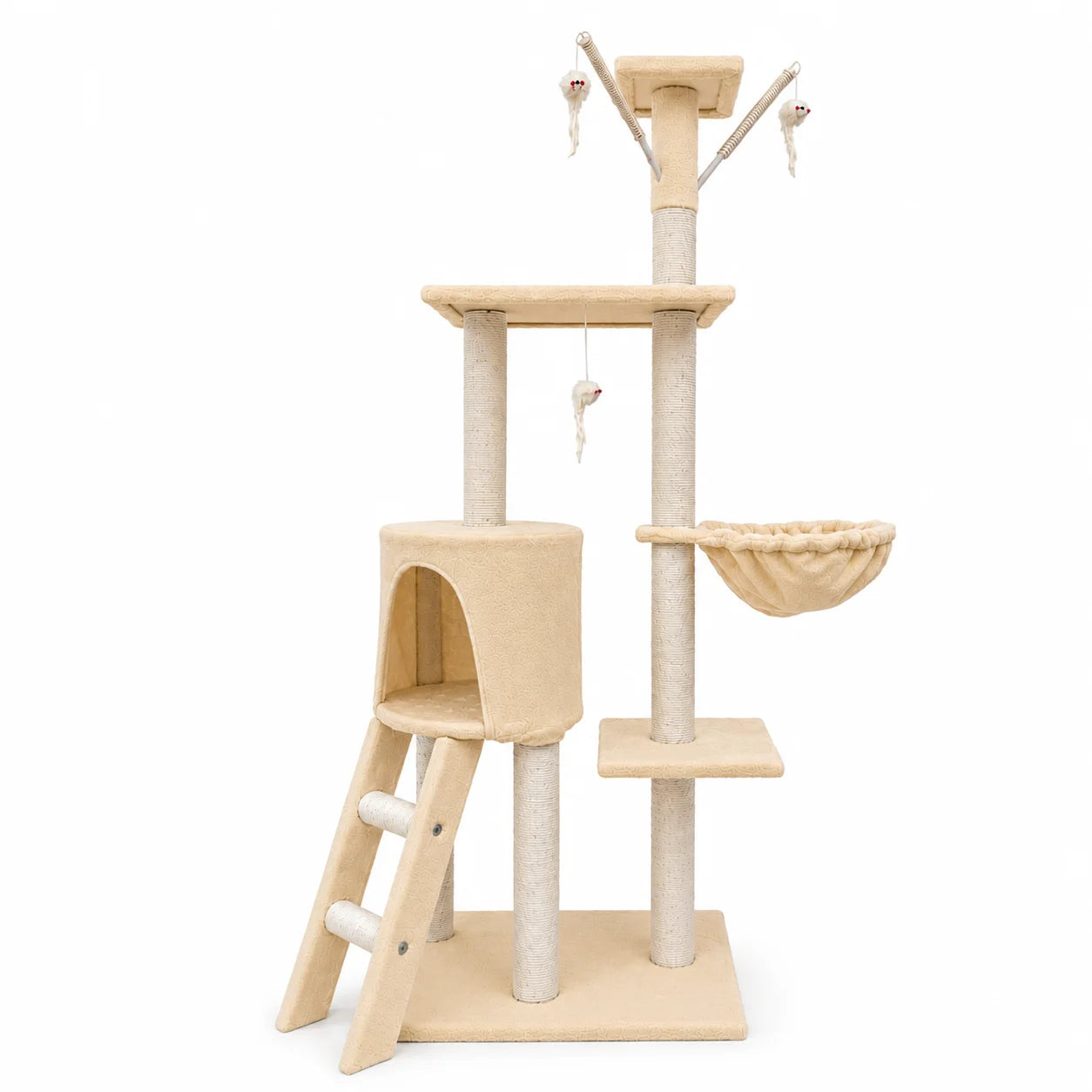 Cat Scratching Tree with Tower, Cozy House, Hammock, and Toys – Durable Sisal Posts for Nail Care, Compact Multi-use Design for Cats, Easy Assembly by Cottecota