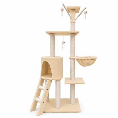 Cat Scratching Tree with Tower, Cozy House, Hammock, and Toys – Durable Sisal Posts for Nail Care, Compact Multi-use Design for Cats, Easy Assembly by Cottecota