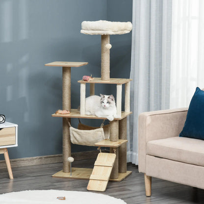 Pawhut Cat Scratching Tree with Platforms Hammock Ladder Cave 60X40X130