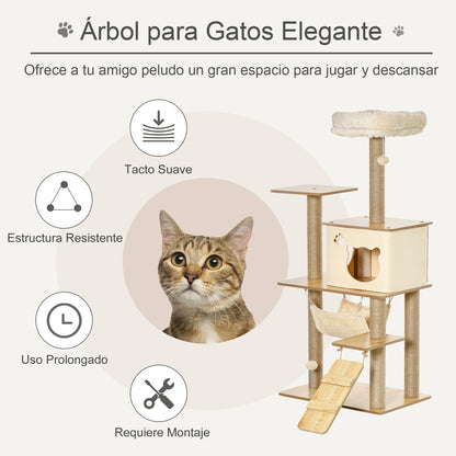 Pawhut Cat Scratching Tree with Platforms Hammock Ladder Cave 60X40X130