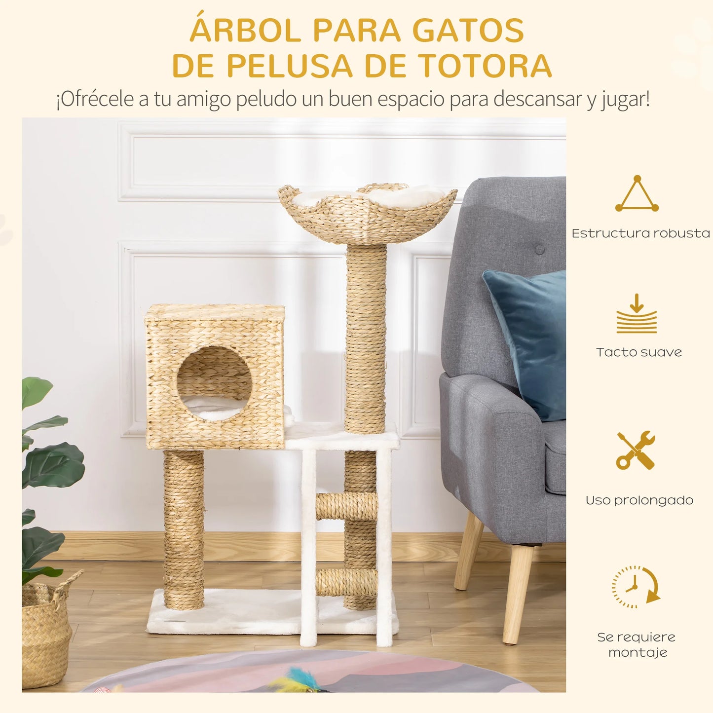 Pawhut Scratching Tree for Medium Cats, 100.5cm Height with Cave Top Bed
