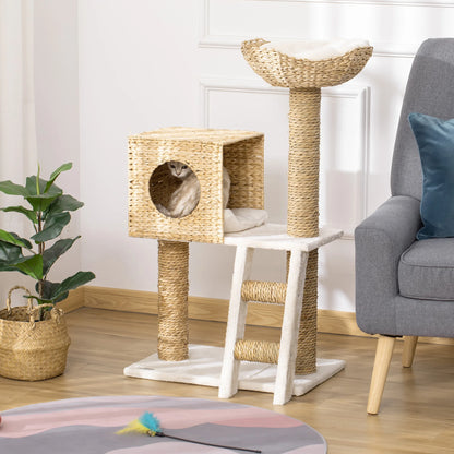 Pawhut Scratching Tree for Medium Cats, 100.5cm Height with Cave Top Bed