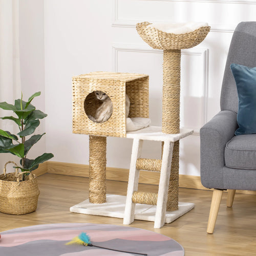 Pawhut Scratching Tree for Medium Cats, 100.5cm Height with Cave Top Bed