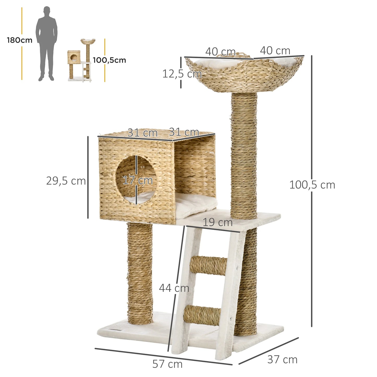 Pawhut Scratching Tree for Medium Cats, 100.5cm Height with Cave Top Bed