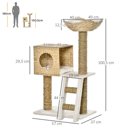 Pawhut Scratching Tree for Medium Cats, 100.5cm Height with Cave Top Bed