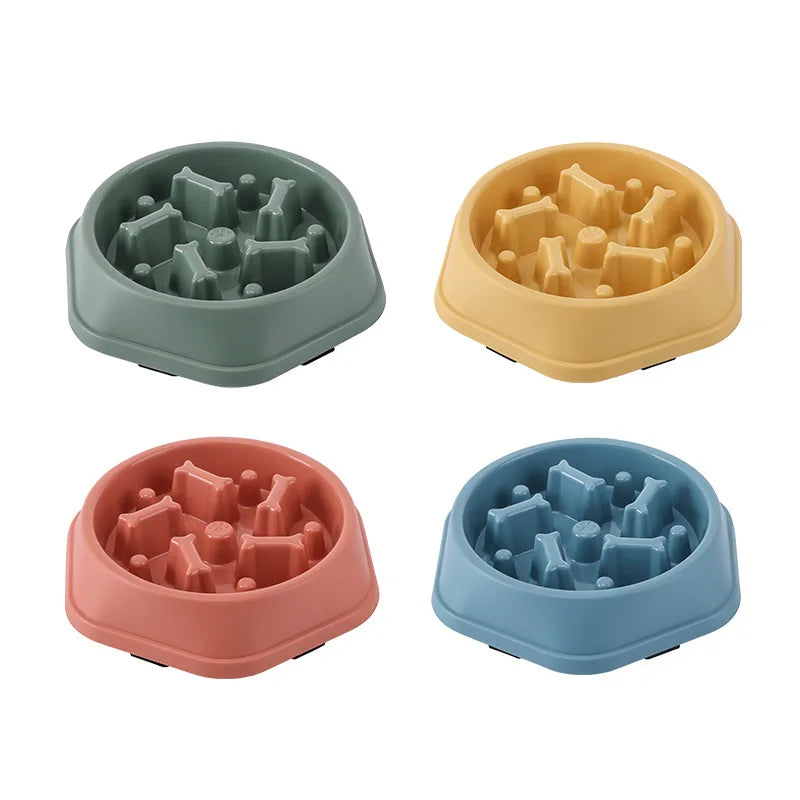 Pet Cat Dog Slow Feeder Bowl: Helps Fat Pets Eat Healthily. Round, Anti-Choking, Thickened, Non-Slip. Multiple Colors & Shapes.