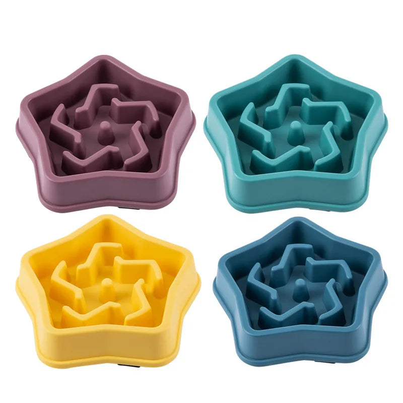 Pet Cat Dog Slow Feeder Bowl: Helps Fat Pets Eat Healthily. Round, Anti-Choking, Thickened, Non-Slip. Multiple Colors & Shapes.