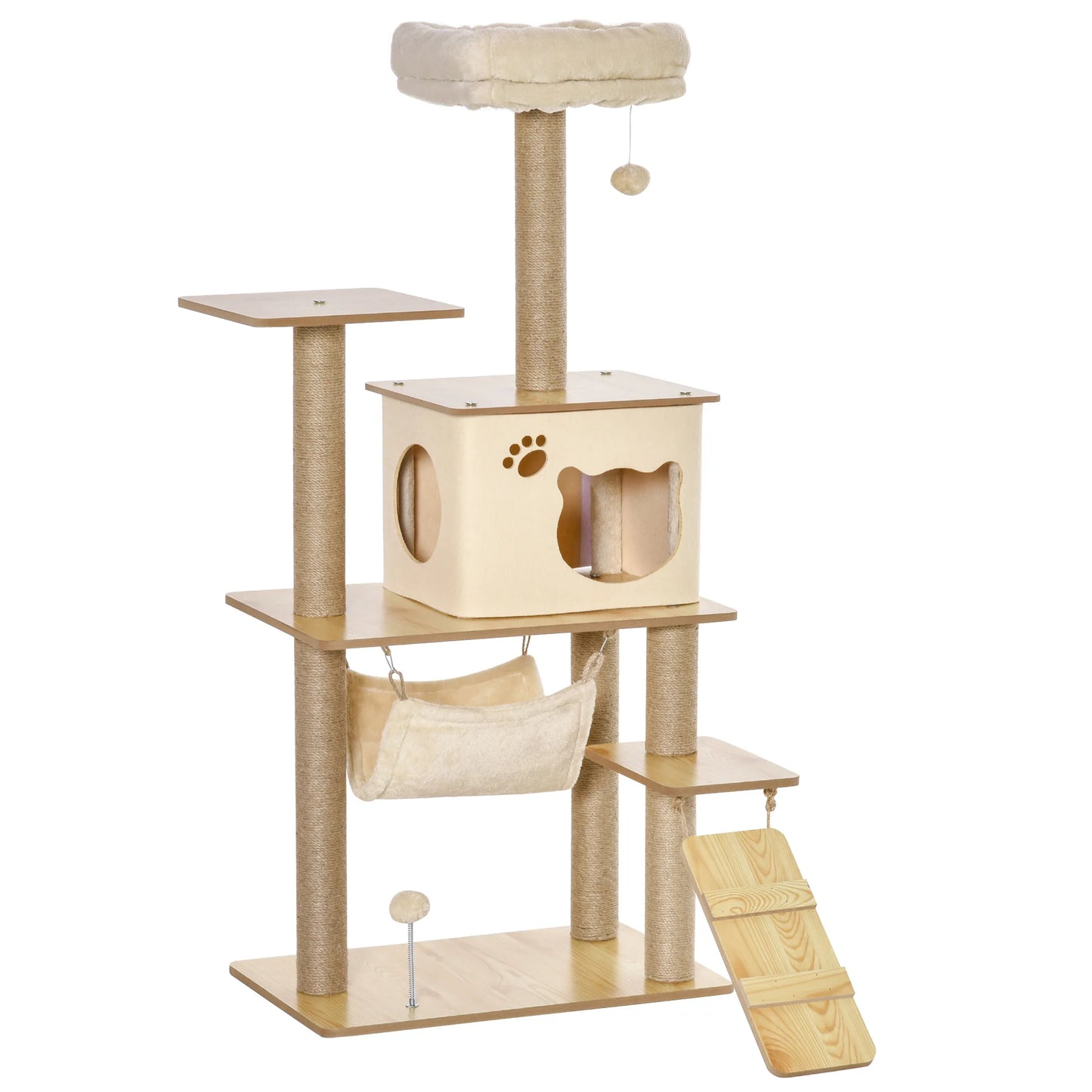 Pawhut Cat Scratching Tree with Platforms Hammock Ladder Cave 60X40X130